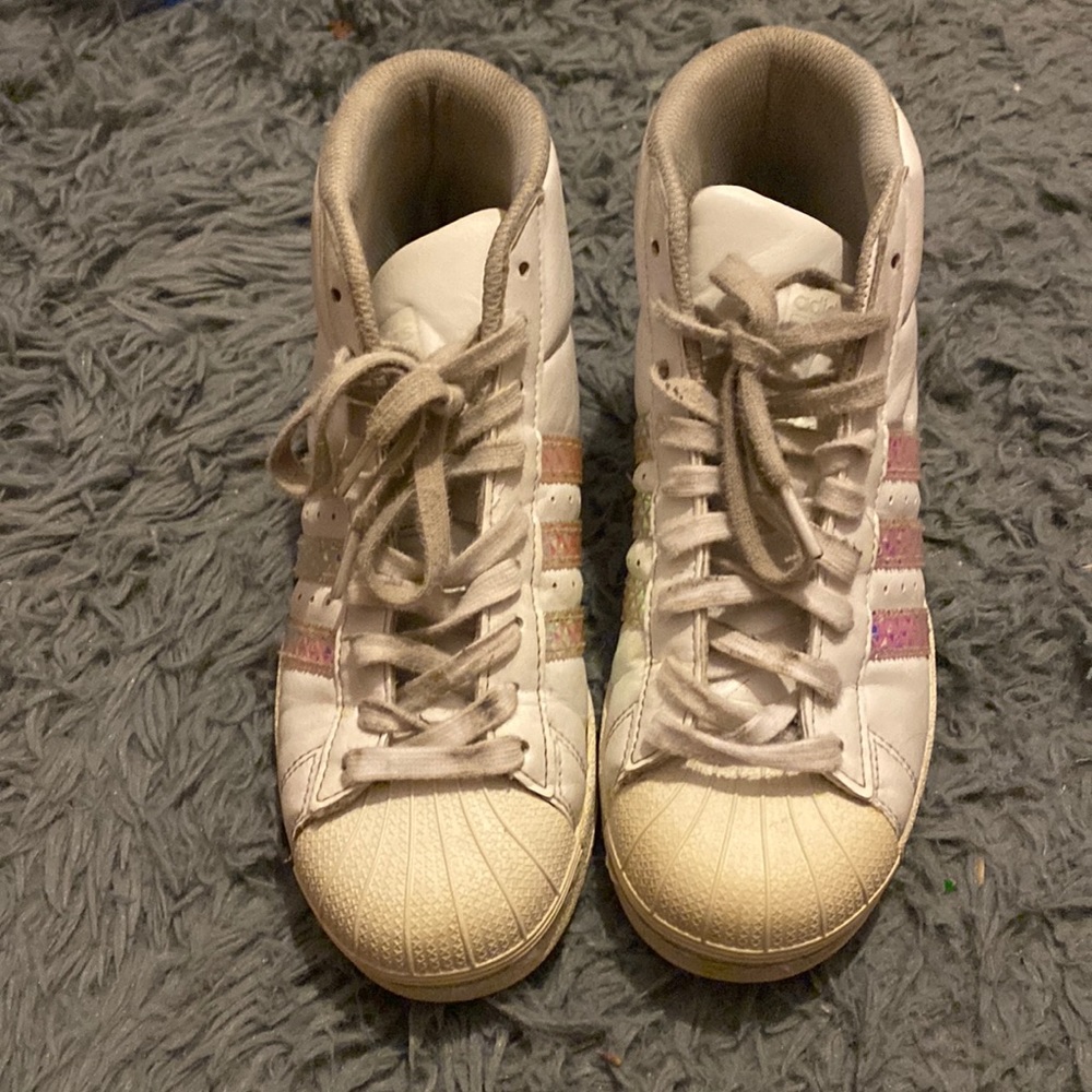 White Adidas with iridescent accent